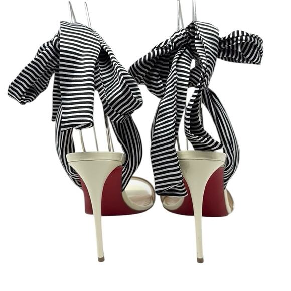 Christian Louboutin Du Desert 100mm Ankle Wrap Sandals Gold Striped Size 37.5 - Picture 5 of 9